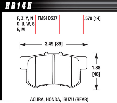 Hawk Brake HB145N.570 Brake Pads, HP Plus Compound, High Torque, Rear, Acura / Honda / Suzuki 1987-2015, Set of 4