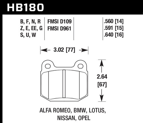 Hawk Brake HB180B.560 Brake Pads, HPS 5.0 Compound, High Torque, Rear, Various Applications, Set of 4