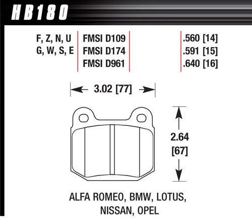 Hawk Brake HB180F.560 Brake Pads, HPS Compound, High Torque, Front, Various Applications, Set of 4