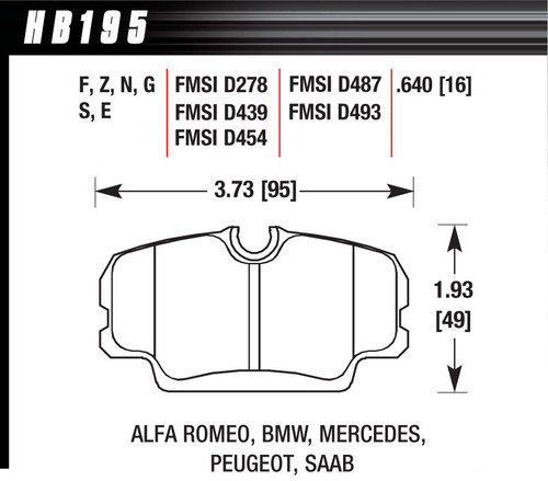 Hawk Brake HB195G.640 Brake Pads, DTC60 Compound, Front / Rear, BMW 3 Series 1985-97 / Land Rover Discovery 1995-2004 / Mercedes-Benz 1984-93, Set of 4
