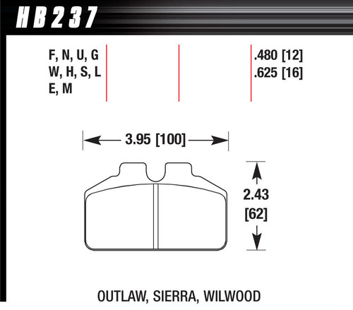 Hawk Brake HB237W.625 Brake Pads, DTC-30 Compound, Wide Temperature Range, Dynalite Bridge Bolt Style Caliper, Set of 4