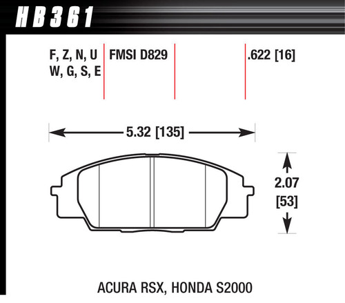 Hawk Brake HB361N.622 Brake Pads, HP Plus Compound, Wide Temperature Range, Front, Acura / Nissan 1984-2008, Set of 4