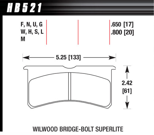 Hawk Brake HB521G.800 Brake Pads, DTC-60 Compound, High Torque, High Temperature, Wilwood Superlite Bridge Bolt Style Caliper, Set of 4