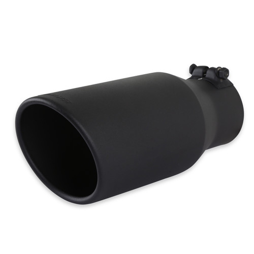 Flowmaster 15405B Exhaust Tip, Clamp-On, 3-1/2 in Inlet Pipe Diameter, 5 in Round Outlet, 12 in Long, Double Wall, Rolled Edge, Angled Cut, Stainless, Black Ceramic Coated, Each