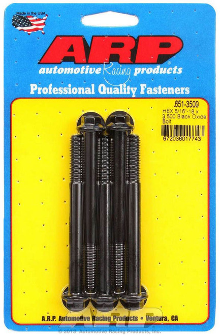 ARP 651-3500 Bolt, 5/16-18 in Thread, 3.5 in Long, 3/8 in Hex Head, Chromoly, Black Oxide, Universal, Set of 5