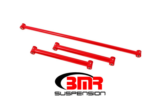BMR Suspension RSK031R Trailing Arm, Tubular, Lower, Polyurethane Bushings, Panhard Bar Included, Steel, Red Powder Coat, GM F-Body 1982-92, Pair