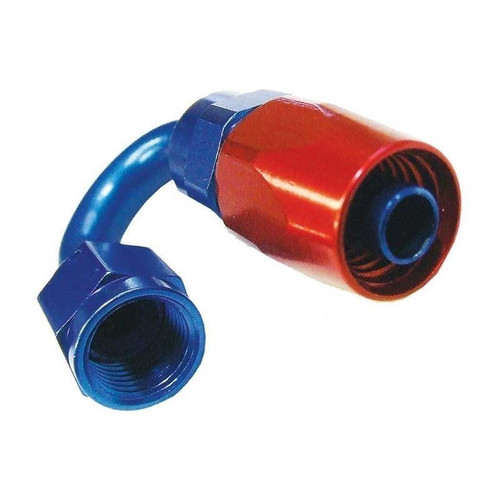 Big End 12080 Hose Fitting, -10 AN Female to 120 Degree Hose, Swivel, Red/Blue