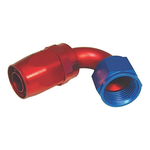 Big End 12002 Hose Fitting, -10 AN Female to 120 Degree Hose, Swivel, Red/Blue