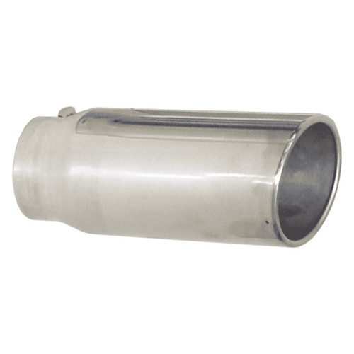 Pypes Performance Exhaust EVT405 Exhaust Tip, Monster, Clamp-On, 4 in. Inlet, 5 in. Round Outlet, 12 in. Long, Single Wall, Rolled Edge, Angled Cut, Stainless, Polished, Each