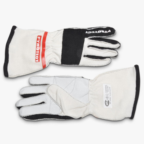 Pyrotect GP230320 Gloves, Driving, SFI 3.3/5, Double Layer, Pro Reverse Stitch, Nomex, White / Black, Medium, Pair