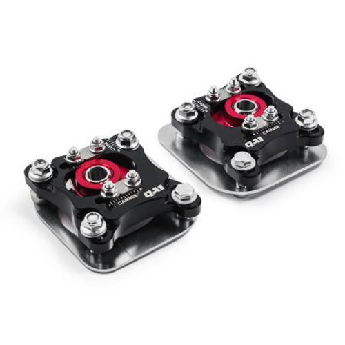 QA1 CC114 Caster / Camber Plates, Strut, Independent Caster / Camber Adjustment, Aluminum, Black Anodized, Ford Mustang 1994-2004, Kit