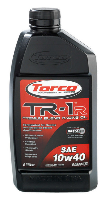 Torco A141040CE Motor Oil, TR-1R, 10W40, Conventional, 1 L Bottle, Each