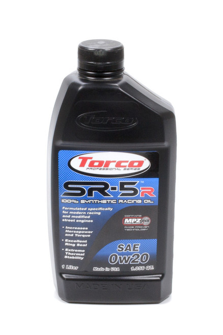 Torco A150020CE Motor Oil, SR-5R, 0W20, Synthetic, 1 L Bottle, Each