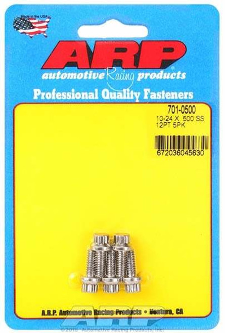 ARP 701-0500 Bolt, 10-24 Thread, 0.5 in. Long, 1/4 in. 12 Point Head, Stainless, Polished, Universal, Set of 5