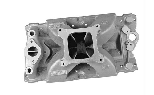 Brodix HV 1300 Intake Manifold, Square Bore, Single Plane, Rectangle Port, Aluminum, Natural, Small Block Chevy, Each