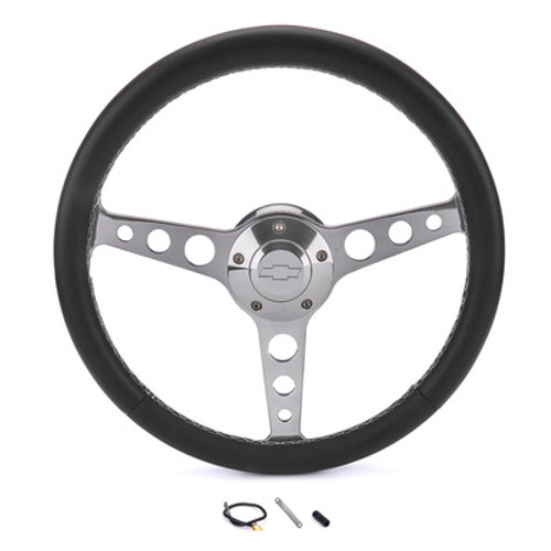 Grant 1921 GM 1968-1994, Classic Steering Wheel, 13.75 in. 1 in. Dish, 3 Spoke, Black Leather Grip, Bowtie Logo, Aluminum, Polished, Each