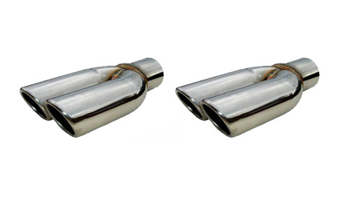 Pypes Performance Exhaust EVT19S Exhaust Tip, GTO Exhaust Splitters, Slip-On, 2-1/2 in. Inlet, Dual 2-1/4 in. Round Outlets, 10-3/4 in. Long, Single Wall, Rolled Edge, Angled Cut, Stainless, Pair