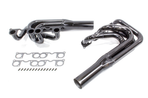 Schoenfeld 1025LVAP Headers, Sprint, 1.875 to 2 in. Primary, 3.5 in. Collector, Steel, Black Paint, Small Block Chevy, Pair