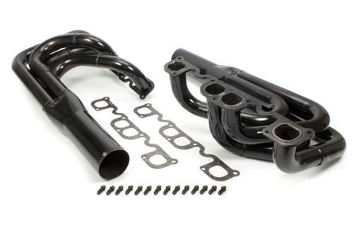 Schoenfeld 1025LVDN Headers, Sprint, 1.875 to 2 in. Primary, 3.5 in. Collector, Steel, Black Paint, Small Block Chevy, Pair