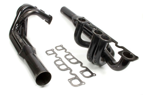 Schoenfeld 1056LDN Headers, Sprint, 2 in. Primary, 3.5 in. Collector, Steel, Black Paint, Small Block Chevy, Pair