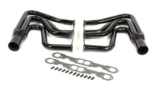 Schoenfeld 1122BVUSH-3 Headers, DIRT Modified, 1.625 to 1.75 in. Primary, 3 in. Collector, Steel, Black Paint, Bicknell / TEO / Troyer Spec Head, Small Block Chevy, Pair