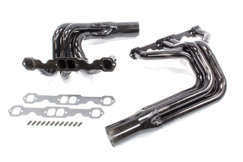 Schoenfeld 1152V Headers, IMCA Modified, 1.75 to 1.875 in. Primary, 3.5 in. Collector, Steel, Black Paint, Small Block Chevy, Pair
