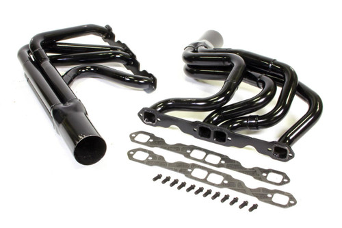 Schoenfeld 1185V Headers, IMCA Modified, 1.625 to 1.75 in. Primary, 3.5 in. Collector, Steel, Black Paint, Small Block Chevy, Pair