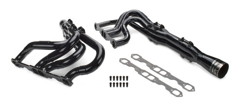 Schoenfeld 1196VY Headers, IMCA Modified Tri-Y, 1.75 to 1.875 in. Primary, 3.5 in. Collector, Steel, Black Paint, Small Block Chevy, Pair