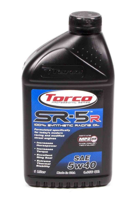 Torco A150540CE Motor Oil, SR-5, 5W40, Synthetic, 1 L Bottle, Each