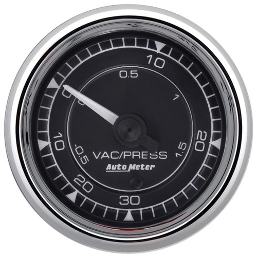 Autometer 9759 Boost / Vacuum Gauge, Chrono Series, 0-30 psi, Electric, 2-1/16 in. Diameter, Black Face, Each