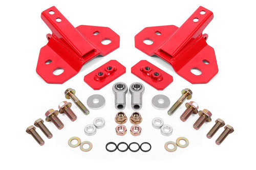 BMR Suspension SM760R Shock Bracket, Rear, Bolt-On, Hardware Included, Steel, Red Powdercoated, Ford Mustang 2015-23, Kit