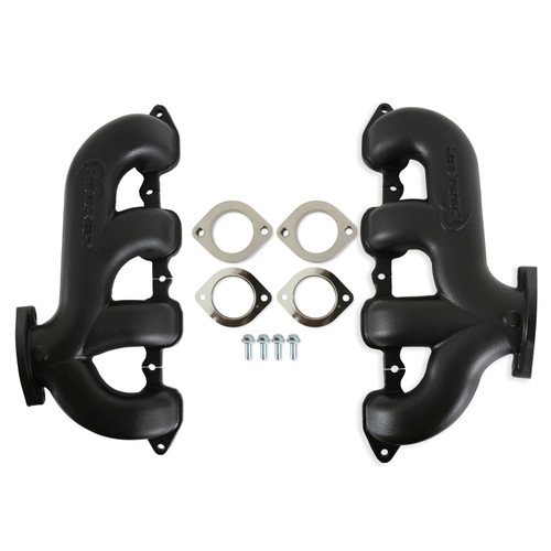 Hooker BHS5194 Exhaust Manifold, BlackHeart, Rear Dump, 2-1/2 in. Outlet, Cast Iron, Black Ceramic Coated, GM LT-Series, Pair