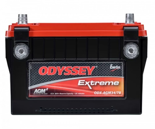 Odyssey Battery ODX-AGM34 78 Battery, Extreme Series, AGM, 12V, 850 Cold Cranking Amps, Top Post / Threaded Side Post Terminals, 10.9 in. L x 7.9 in. H x 6.8 in. W, Each