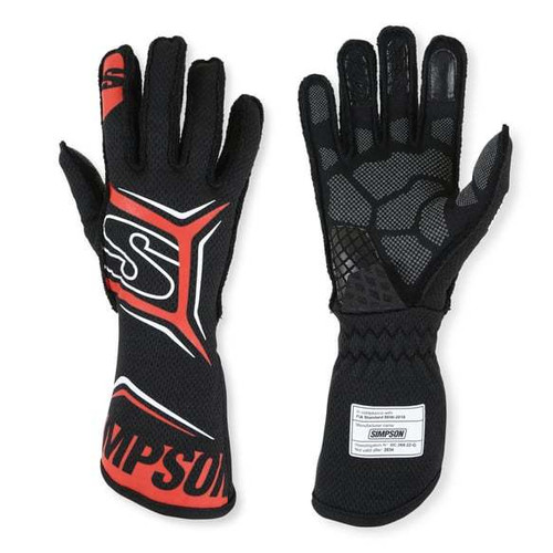Simpson Safety MGLR Driving Gloves, Magnata, SFI 3.5/5, Double Layer, Nomex / Mesh, Elastic Cuff, Black / Red, Large, Pair