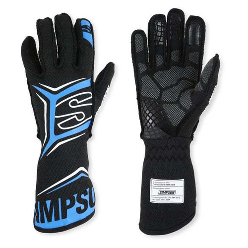 Simpson Safety MGMB Driving Gloves, Magnata, SFI 3.5/5, Double Layer, Nomex / Mesh, Elastic Cuff, Black / Blue, Medium, Pair