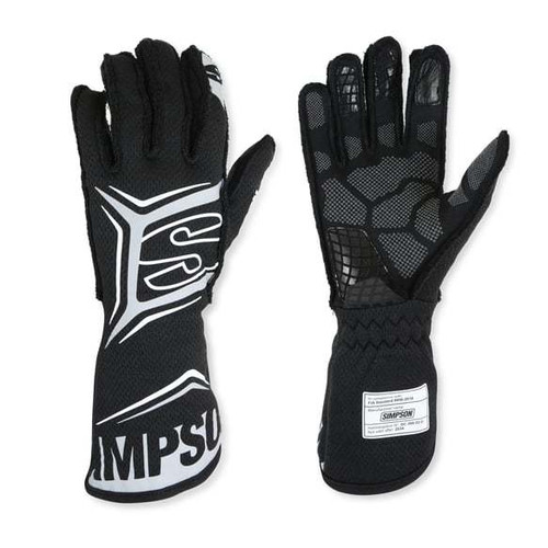Simpson Safety MGSK Driving Gloves, Magnata, SFI 3.5/5, Double Layer, Nomex / Mesh, Elastic Cuff, Black / Gray, Small, Pair