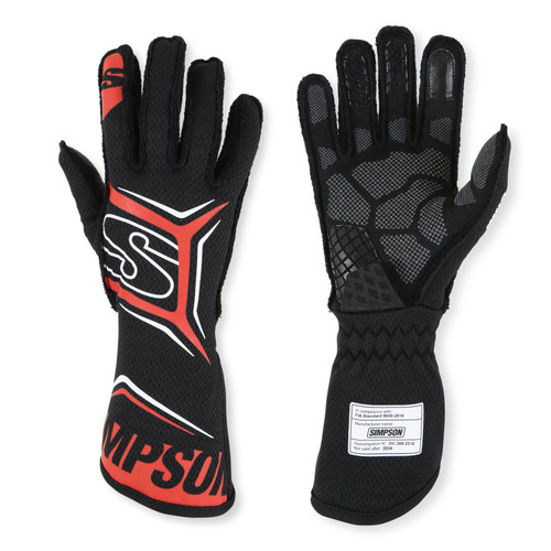 Simpson Safety MGZR Driving Gloves, Magnata, SFI 3.5/5, Double Layer, Nomex / Mesh, Elastic Cuff, Black / Red, 2X-Large, Pair