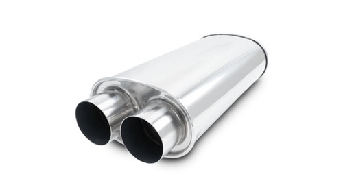 Vibrant Performance 10535 Muffler, Streetpower, 2-1/2 in. Dual Inlet, 2-1/2 in. Dual Outlet, 8.5 in. x 5.25 in. Oval Body, 19 in. Long, Stainless, Polished, Universal, Each