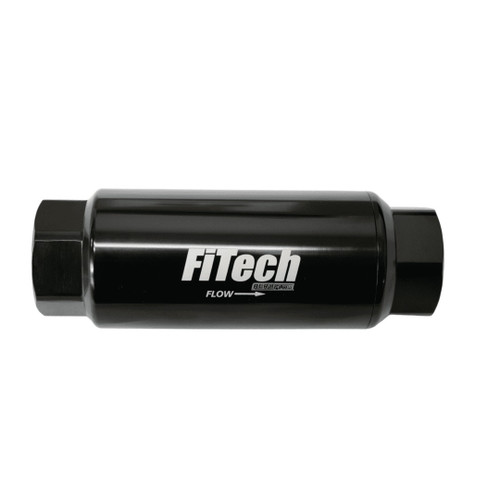 Fitech Fuel Injection 55002 Fuel Filter, In-Line, 10 Micron, Stainless Element, 8 AN Female O-Ring Inlet, 8 AN Female O-Ring Outlet, Aluminum, Black Anodized, Each