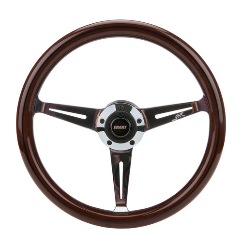 Grant 1174 Classic Steering Wheel, 14.5 in. Diameter, 1.5 in Dish, 3-Spoke, Mahogany, Wood Grip, Aluminum, Polished, Each