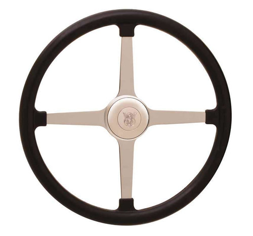 GT Performance 91-4040 Steering Wheel, GT3 Competition, 15 in. Diameter, Flat, 4-Spoke, Black Rubber Grip, Chromoly, Chrome, Each