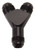 Russell 650430 Fitting, Y Block, 6 AN Male Inlet, Dual 6 AN Male Outlets, Aluminum, Black Anodized, Each