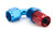 Russell 610170 Fitting, Hose End, Full Flow, 90 Degree, 8 AN Hose to 8 AN Female Swivel, Aluminum, Blue / Red Anodized, Each