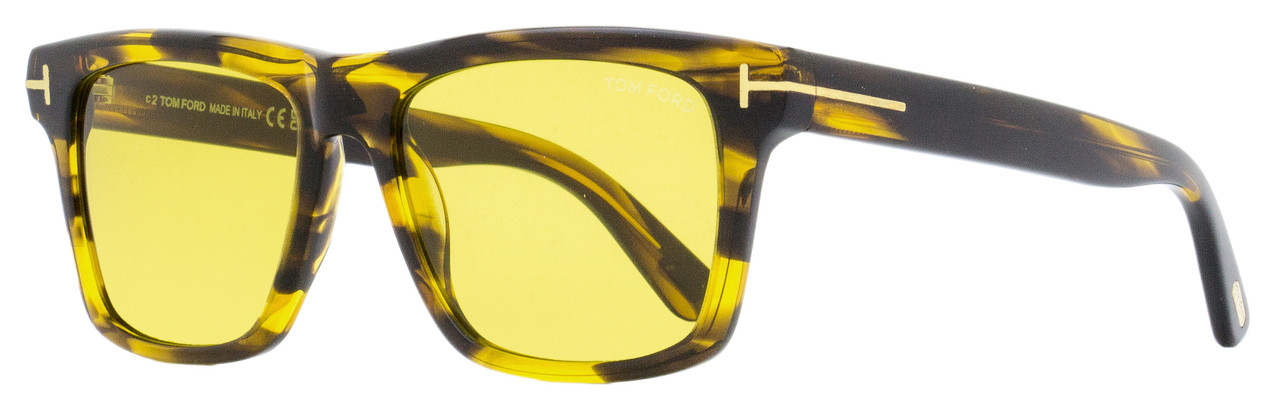 Tom Ford Rectangular Sunglasses TF906 Buckley-02 55E Striated Brown/Amber  56mm FT0906