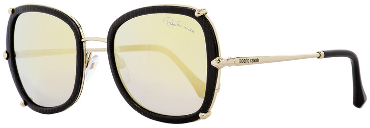 Roberto Cavalli Square Sunglasses RC1028 Casale 32C Pale Gold/Black Leather 56mm 1028