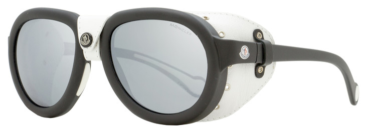 Moncler Leather Trimmed Sunglasses ML0090 02D Matte Black/White Polarized 55mm 0090