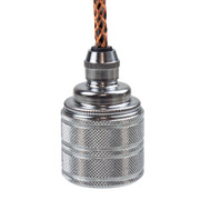 E27 Chrome Pendant Lampholder with Decorative Knurled Design