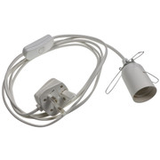 White ES Lampholder with 3 Arm Sprung Fixing Clip & White Switched Cord Set 2671734-2