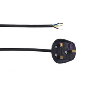 Black 2.5m Un-Switched 3 Core Cable With Non-Moulded Plug