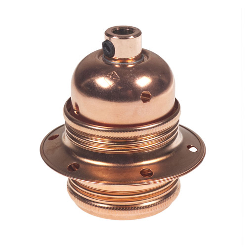 ES | E27 | Edison Screw Copper Plated Threaded Lampholder with Metal Cord Grip